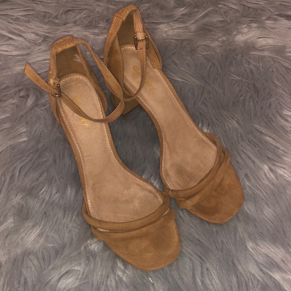 Tan Two Strap Block Heels